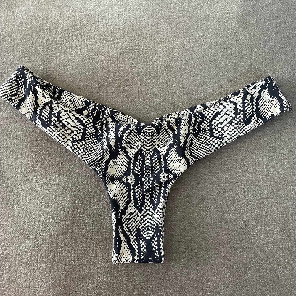 Midori Snake Print Brayden Bikini Bottom - Black and Cream